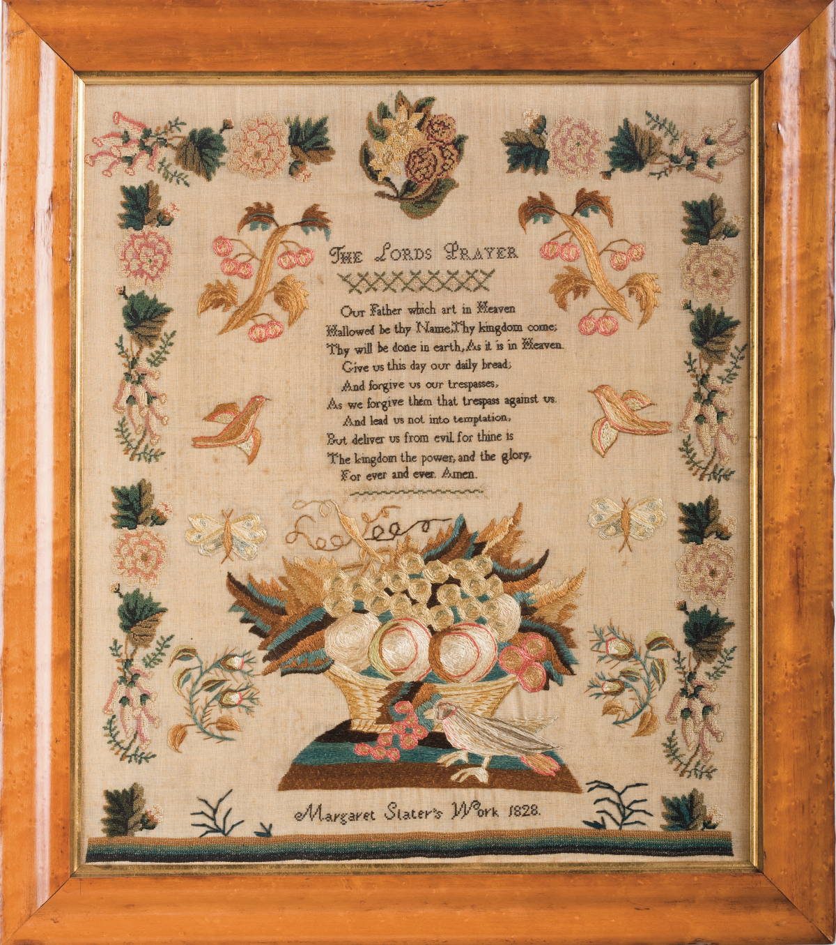 Appraisal: THE LORD'S PRAYER NEEDLEWORK SAMPLER WROUGHT BY MARGARET SLATER The