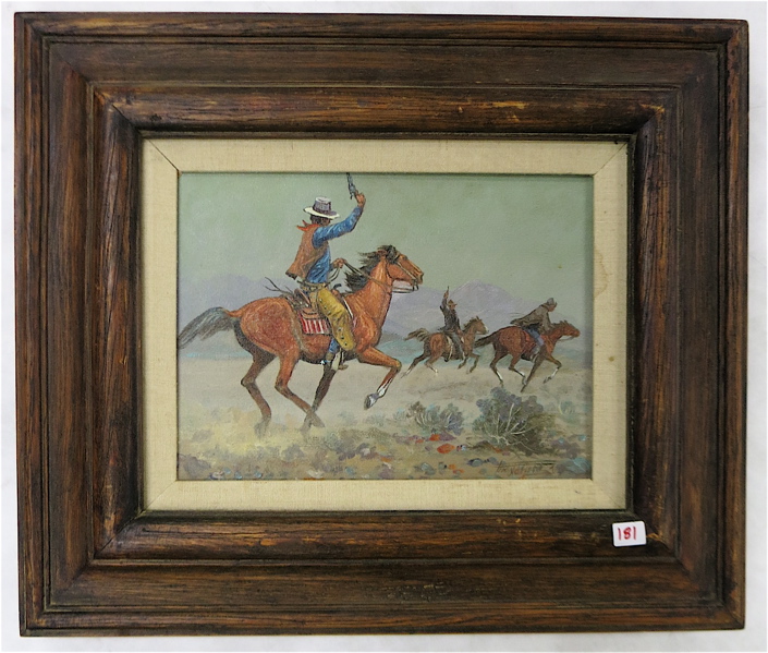 Appraisal: FRED OLDFIELD OIL ON CANVAS Washington born The Chase cowboys