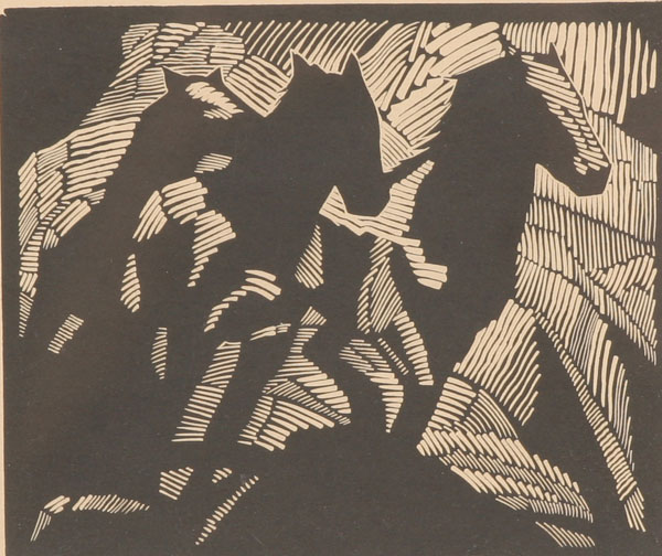 Appraisal: Wood block print Art Deco horses Image x