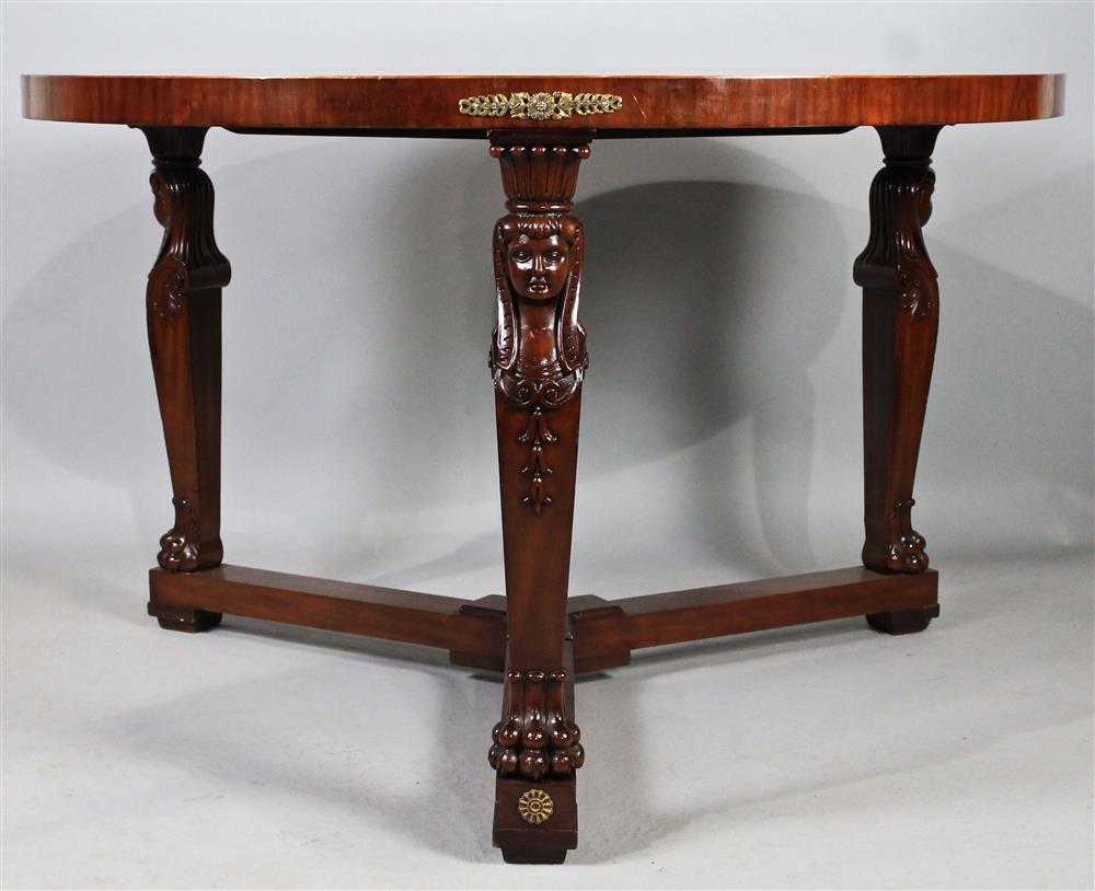 Appraisal: LARGE EMPIRE STYLE INLAID AND CARVED MAHOGANY CENTER TABLE WITH