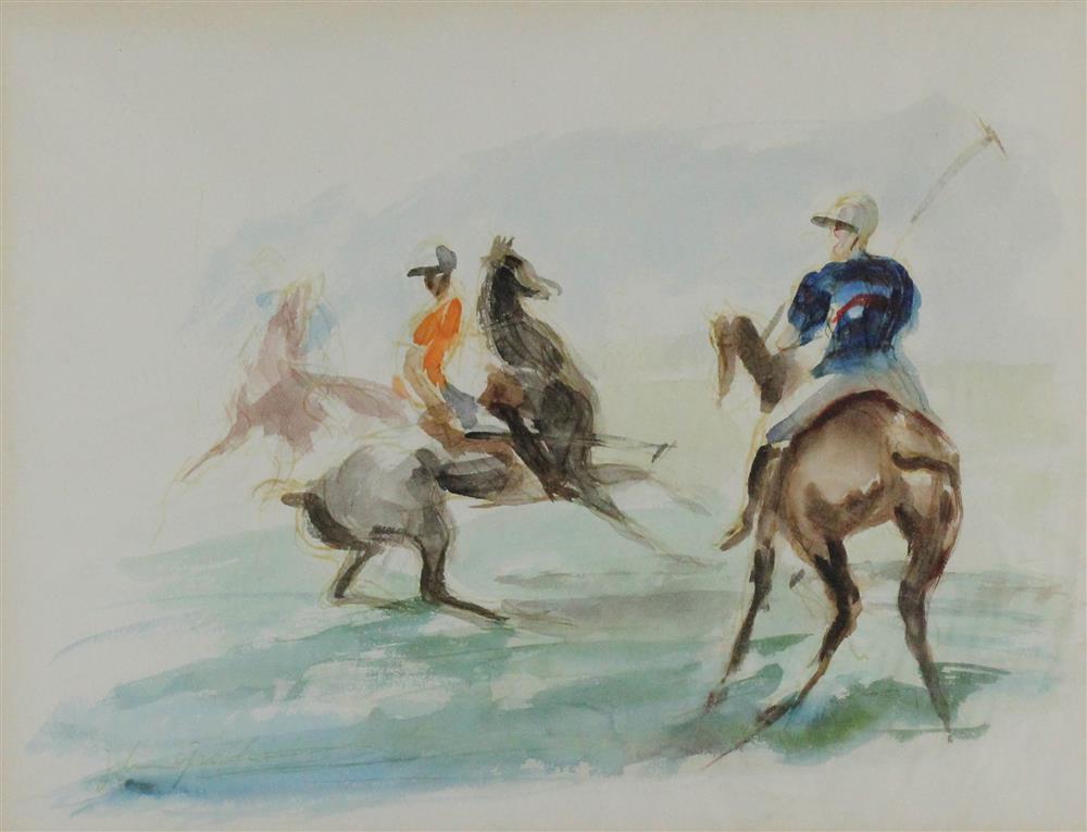 Appraisal: JOHN GROTH AMERICAN - PAIR OF POLO SCENES Watercolor on