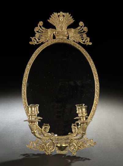 Appraisal: French Gilt-Brass Two-Light Girandole Looking Glass first quarter th century