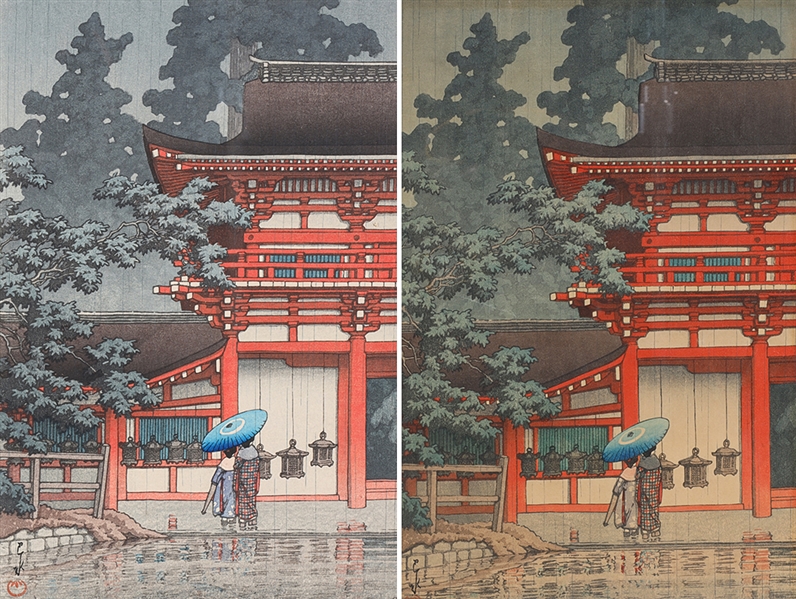 Appraisal: Two antique Japanese woodblock prints from the same woodblock each