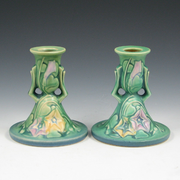 Appraisal: Roseville Morning Glory - Candlesticks Roseville Morning Glory candlesticks pair