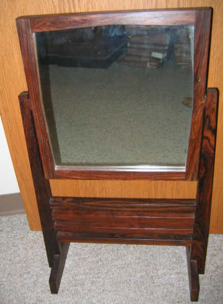 Appraisal: HANDCRAFTED ROSEWOOD TABLE-TOP MIRROR with rectangular swivel plate on a