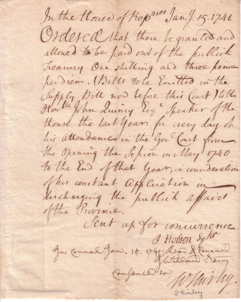 Appraisal: SHIRLEY WILLIAM Document Signed WShirley as Advocate-General ordering payment from