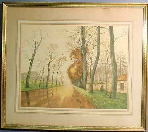 Appraisal: Framed and matted etching pencil signed Henri Lourdaiy titled Route