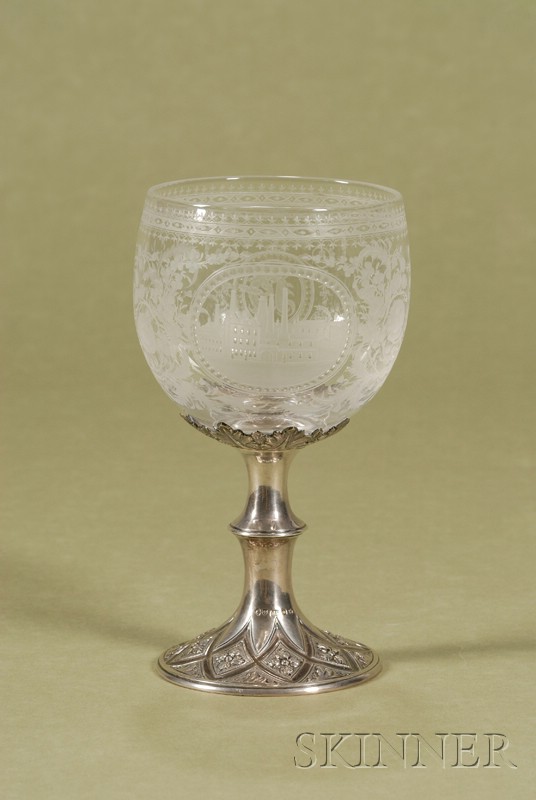 Appraisal: Victorian Scottish Wheel Cut Glass Presentation Goblet on Silver Base