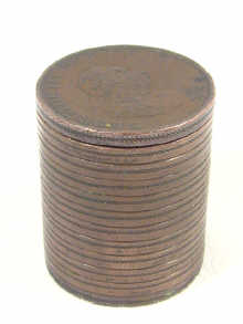 Appraisal: A George III copper coin counter box containing modern half