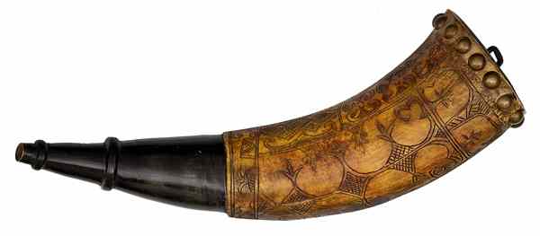 Appraisal: Contemporary Engraved Powder Horn by Gary Birch This engraved powder