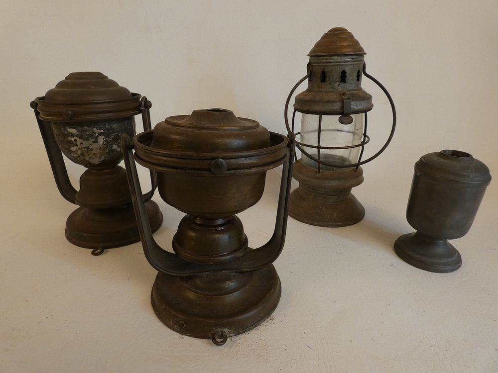 Appraisal: ANTIQUE SHIP LANTERNS antique lanterns for ship on gimbals and