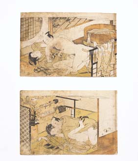 Appraisal: TWO SHUNGA WOODBLOCK PRINTS Two th Century Japanese erotic shunga