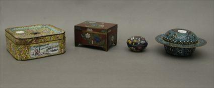 Appraisal: Four Chinese Cloisonn Enamel Covered Boxes of Various Shapes Together