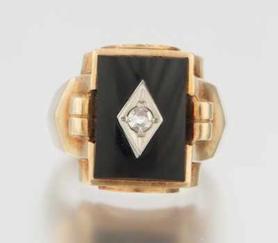 Appraisal: A Gentleman's Onyx and Diamond Ring k yellow gold ring