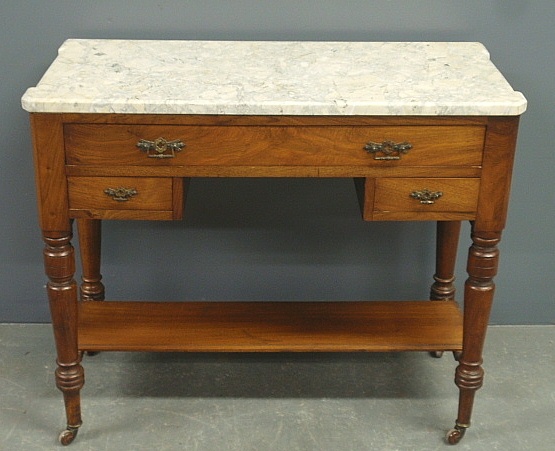 Appraisal: - Late Sheraton walnut side server with marble top h