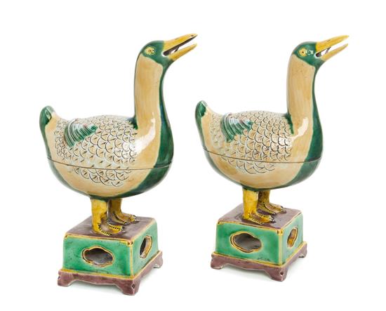 Appraisal: Sale Lot A Pair of Famille Verte Porcelain Duck-Form Covered