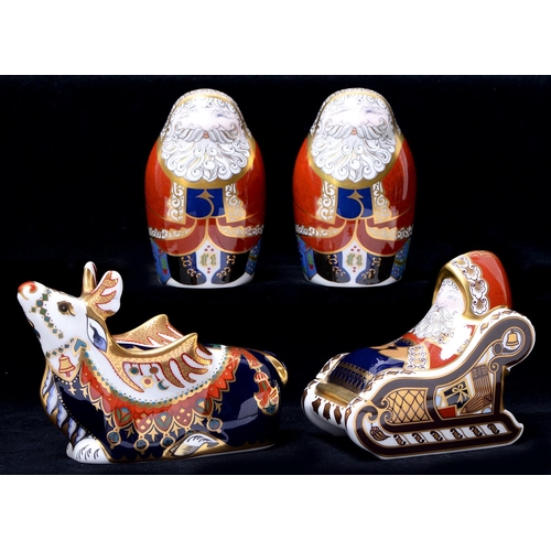 Appraisal: Four Royal Crown Derby paperweights -Reindeer Sledge and Santa Claus