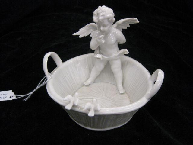 Appraisal: Dresden Porcelain Figural Bowl with Cherub and birds basket decor