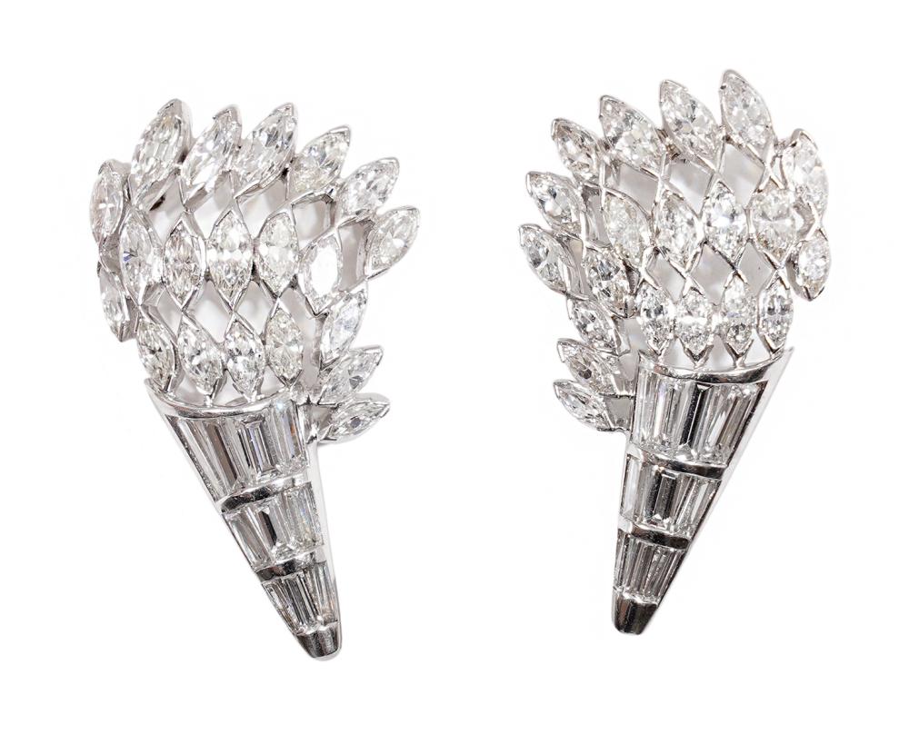 Appraisal: PAIR DIAMOND K WHITE GOLD BROOCHESPair of K white gold