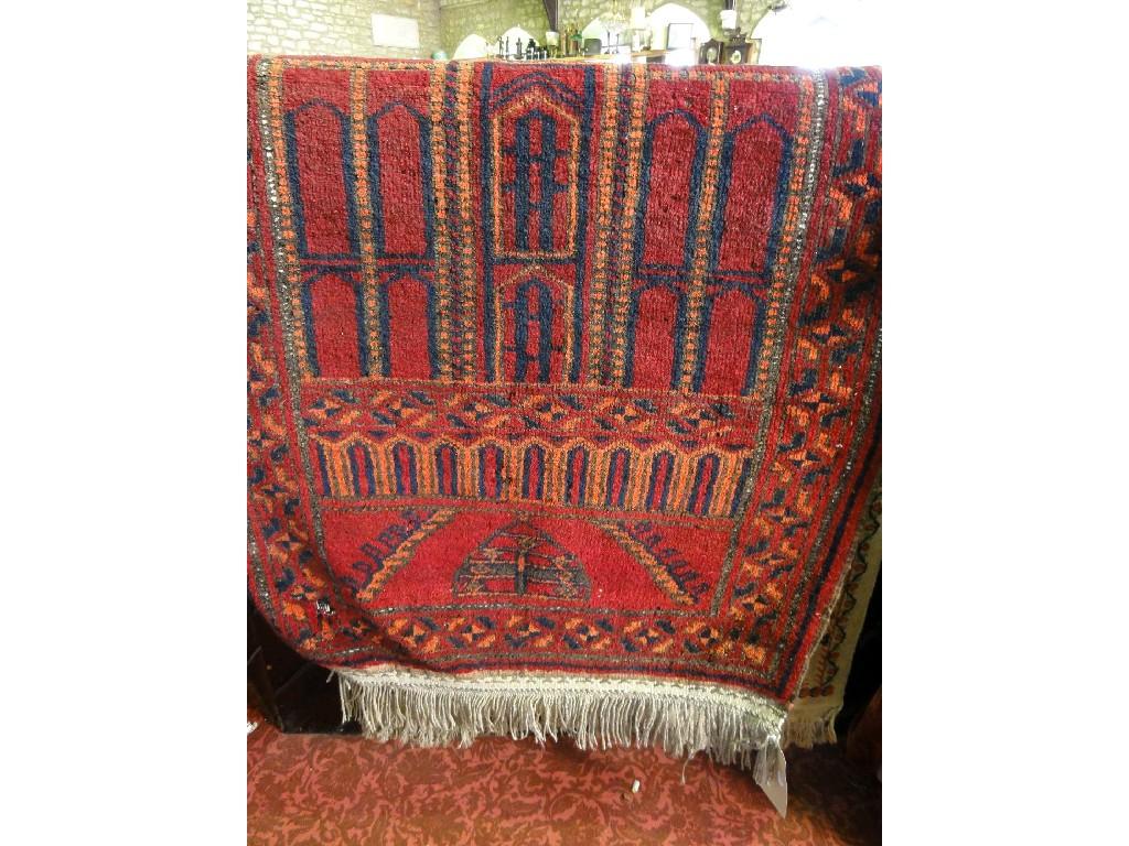 Appraisal: A Middle Eastern flat weave polychrome rug a red and