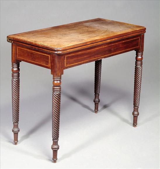 Appraisal: A George IV mahogany and crossbanded folding tea table circa