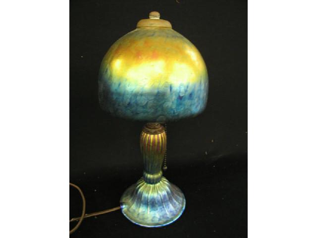 Appraisal: Lundberg Art Glass Table Lamp rich blue iridescent with golden