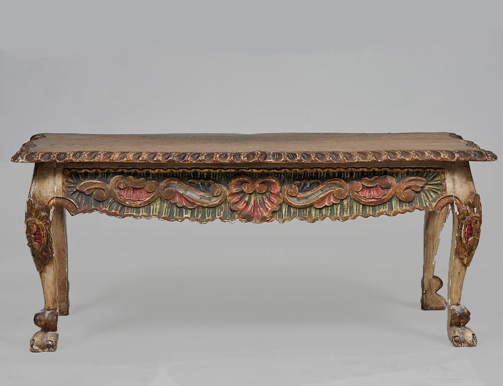 Appraisal: NEO-CLASSICAL STYLE PAINTED OAK LOW TABLE With serpentine top raised