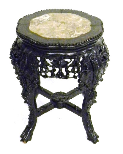 Appraisal: Chinese rose-colored marble and black laquered stand minor loss ''