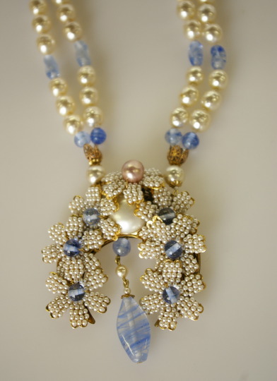 Appraisal: Dramatic Miriam Haskell Faux Pearl and Glass Necklace ca composed