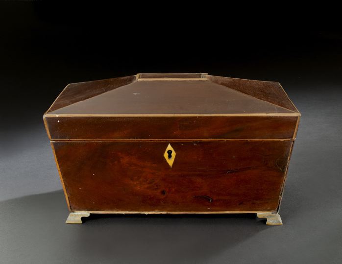 Appraisal: Georgian String-Inlaid Mahogany Triple-Compartment Tea Box first quarter th century