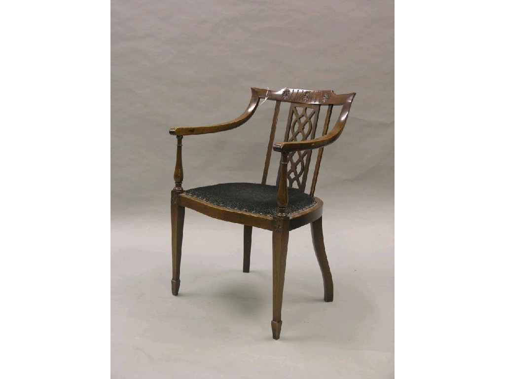 Appraisal: Two Edwardian drawing-room elbow chairs mahogany chair with interlaced splat