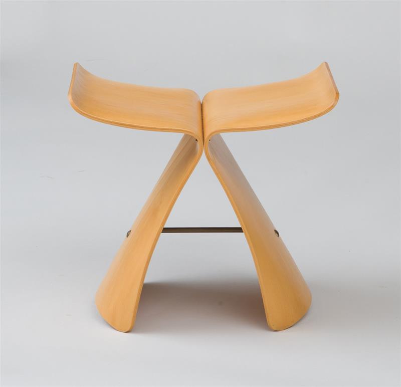 Appraisal: STOOL SORI YANAGI BUTTERFLY 's Maple bent plywood and brass