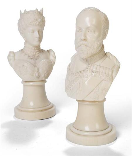 Appraisal: A pair of commemorative carved ivory busts of Edward VII