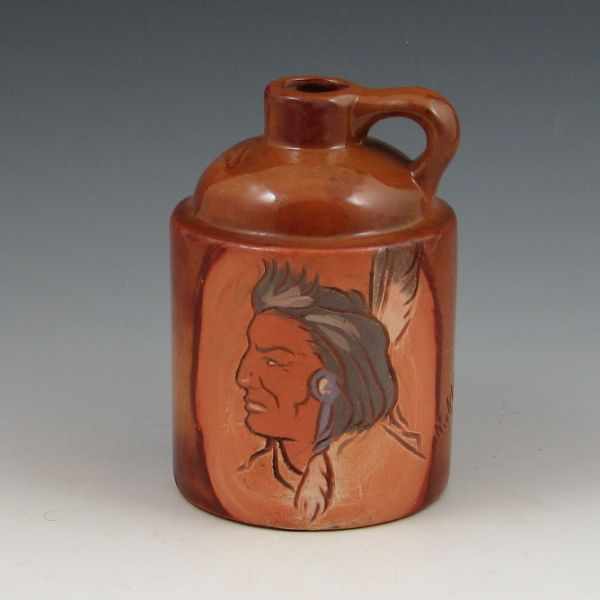 Appraisal: Rick Wisecarver jug with hand-incised Native American Indian portrait Signed