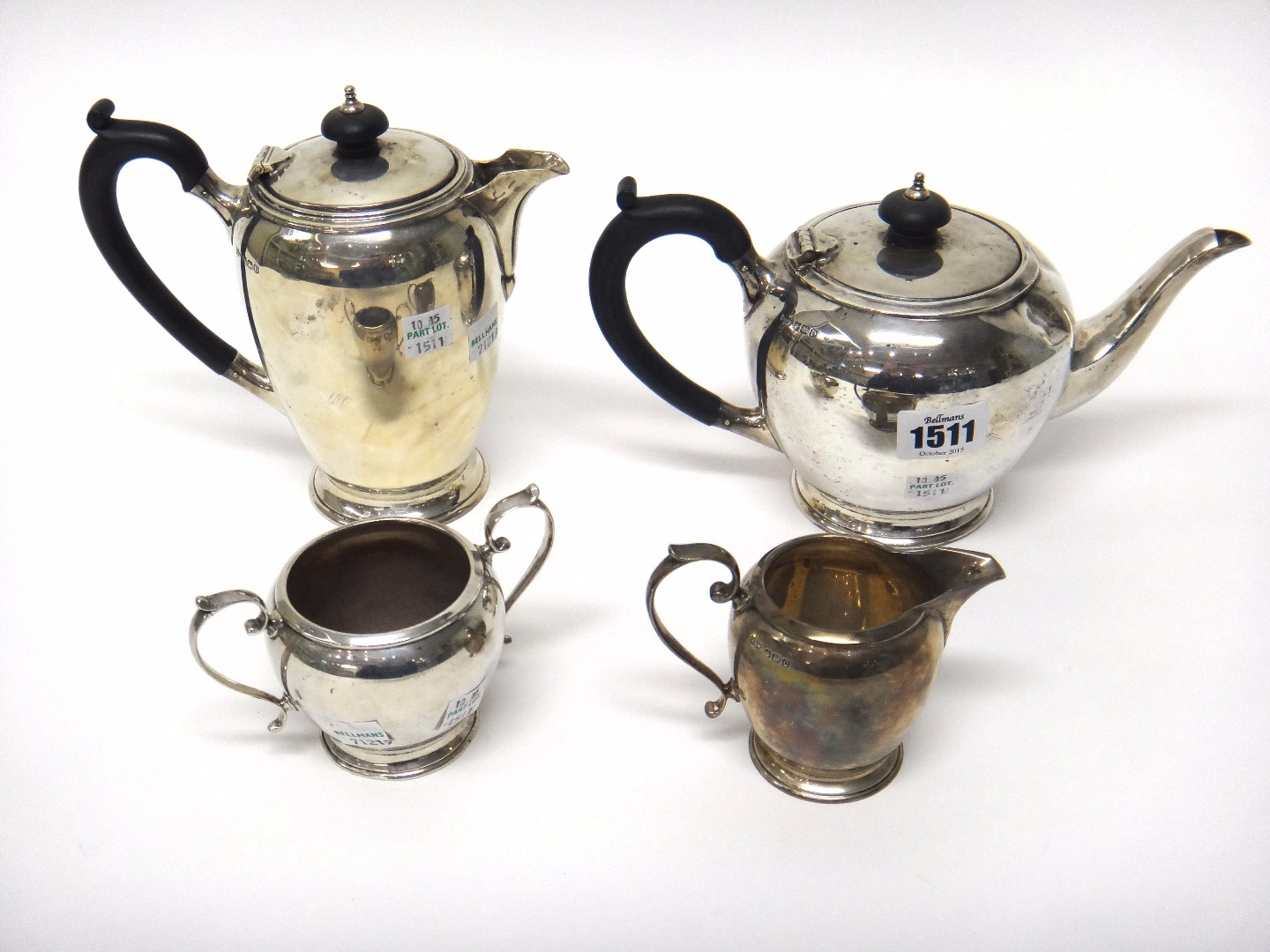 Appraisal: A silver composite four piece tea set each piece of