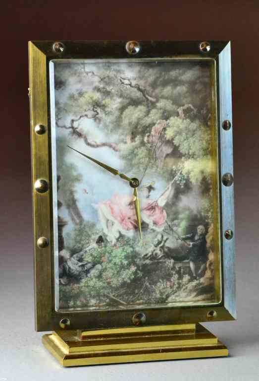 Appraisal: Bronze Luxor Swiss-Made ClockDepicting ''The Swing'' by Fragonard on stepped