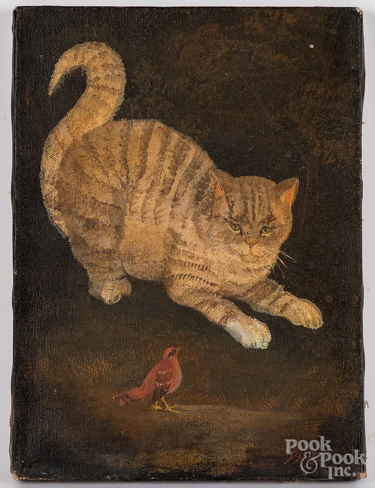 Appraisal: Jeanne Davies oil on canvas of a cat and bird