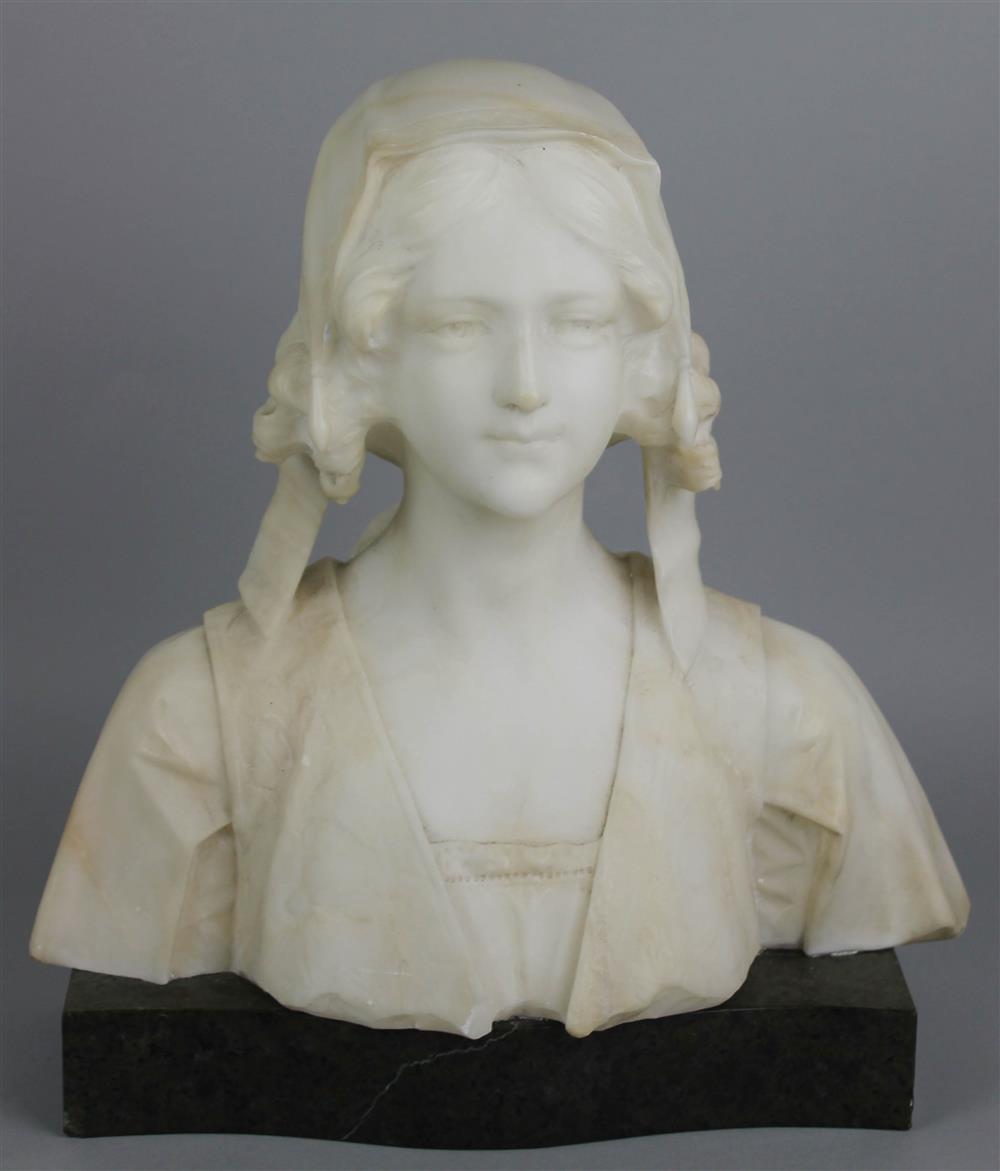 Appraisal: ITALIAN MARBLE PORTRAIT BUST OF YOUNG WOMAN WITH BONNET TH