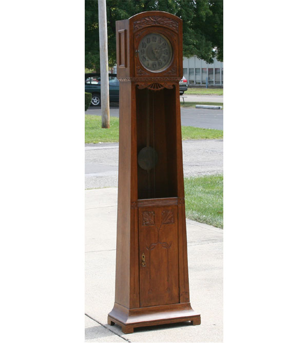 Appraisal: Continental Art Nouveau carved wooden tall case clock carved floral