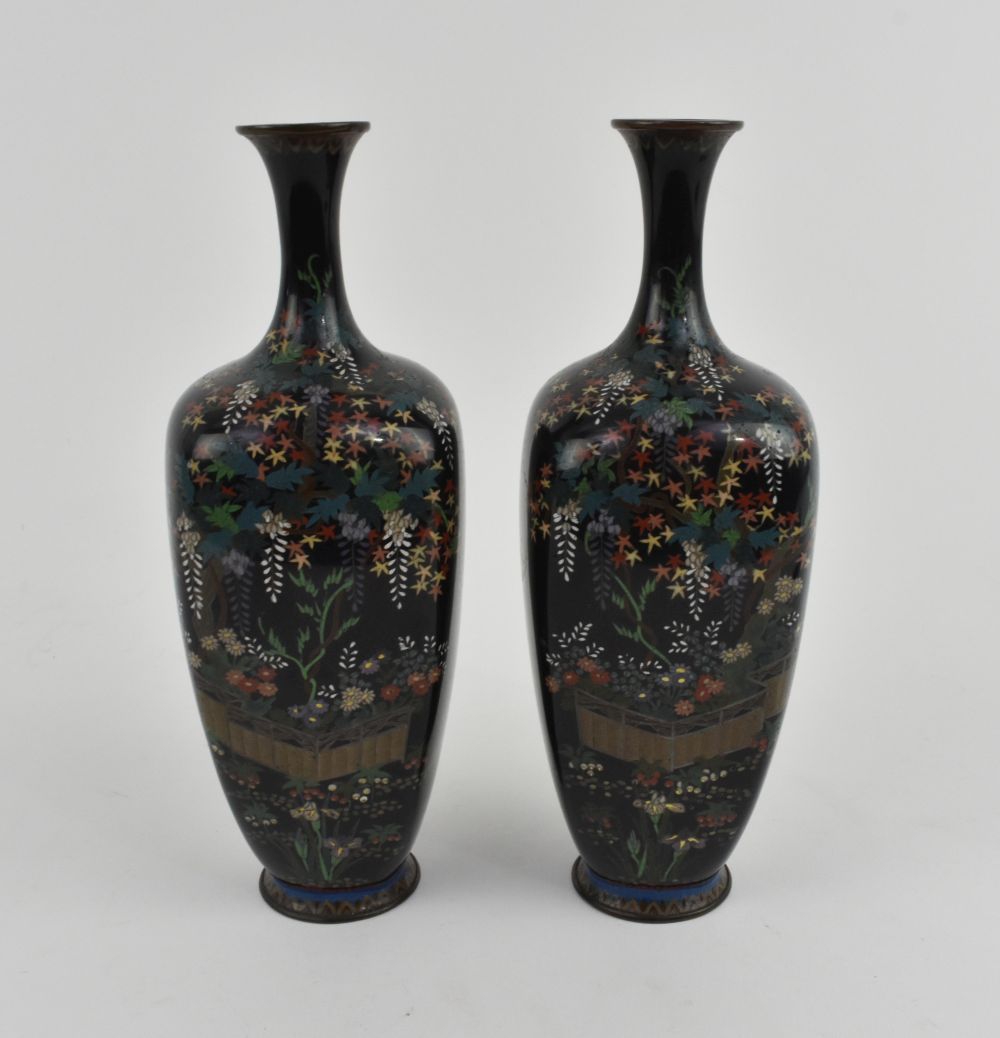 Appraisal: PAIR OF JAPANESE CLOISONNE ENAMEL VASESMeiji Period The underside with