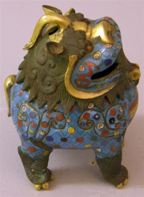 Appraisal: Chinese cloisonne kylin incense burner early th century decorated with