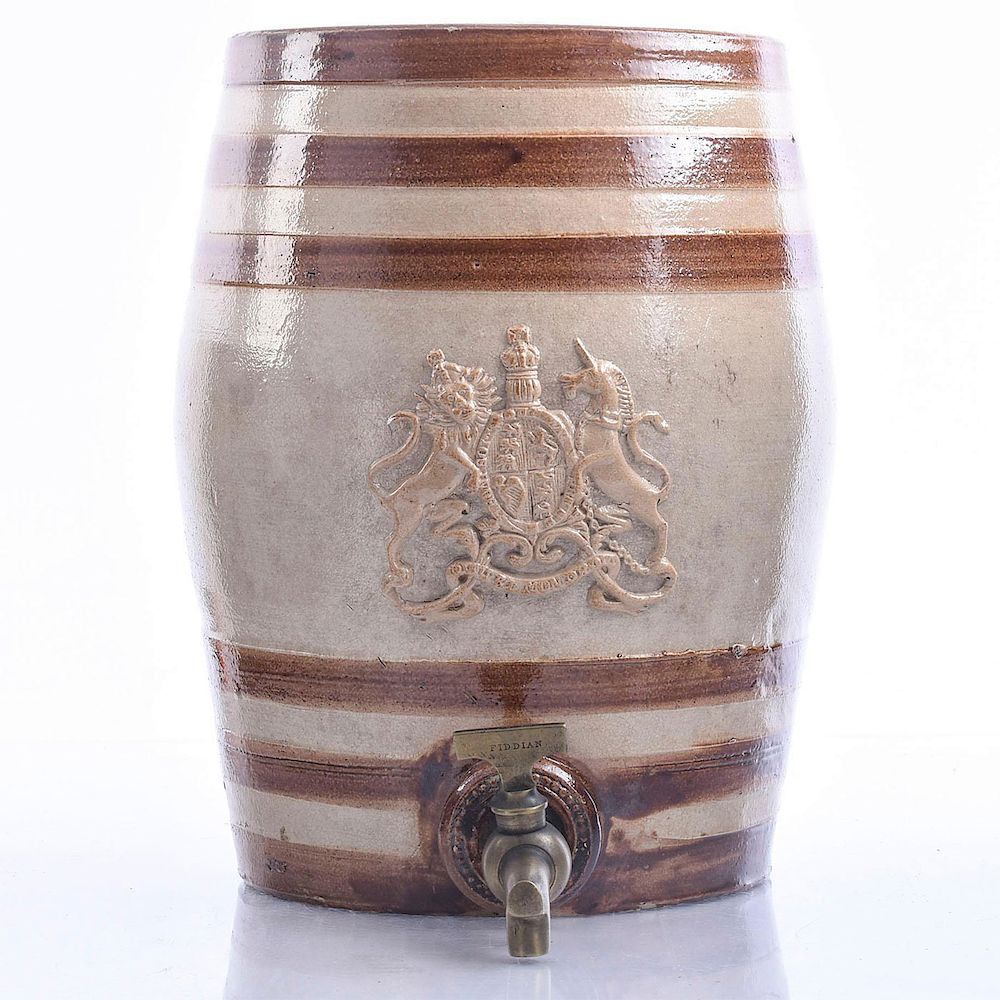 Appraisal: DOULTON AND WATTS LAMBETH STONEWARE SPIRIT BARREL Raised decoration of