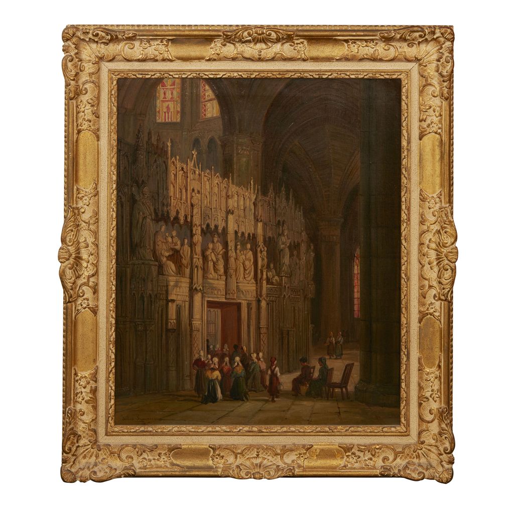 Appraisal: TH CENTURY FRENCH SCHOOL CHURCH INTERIOR signed 'Jules Rousseau' oil