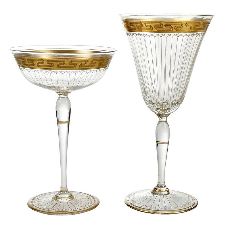 Appraisal: Gilt Greek Key Wine and Champagne Glass Stems th century