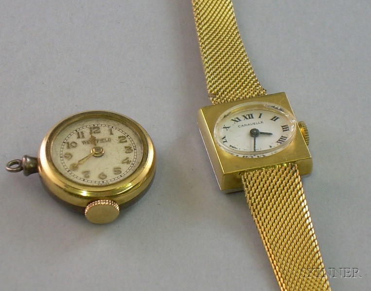 Appraisal: Lady's Gold Plated Wristwatch and Enamel Decorated Pendant Watch