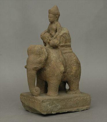 Appraisal: Khmer Figural Group with Elephant in x in x in