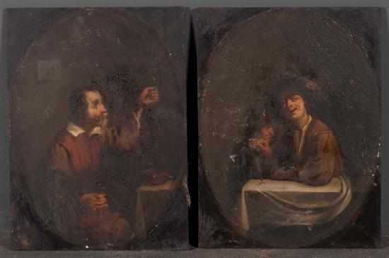 Appraisal: Dutch School th century Pair of Tavern Scenes oil on