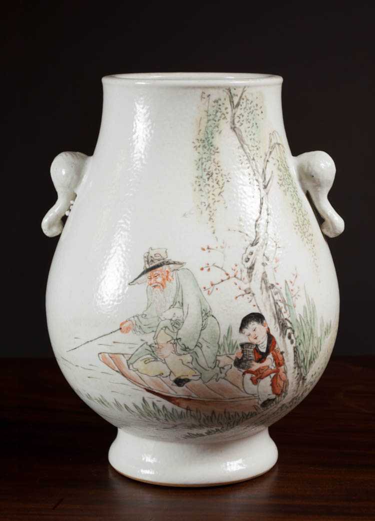 Appraisal: CHINESE PORCELAIN VASE hu form with applied elephant mask handles