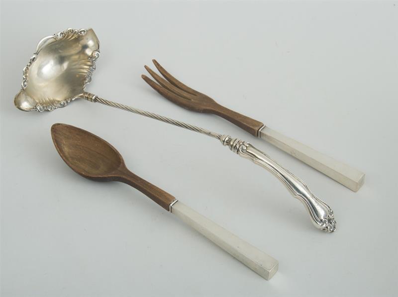 Appraisal: ART NOUVEAU SILVER PUNCH LADLE AND A PAIR OF SILVER-HANDLED