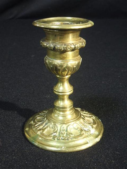 Appraisal: FRENCH GILT BRONZE CHAMBERSTICK th century columnar body rising from